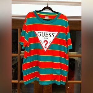 EUC Vintage Guess Size XL Men's Colorful Striped‎ Tee in Red and Teal